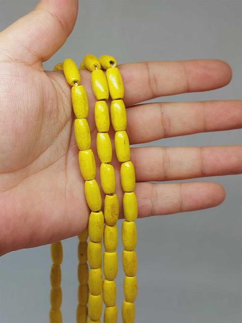Bileklik Boy Ahşap Silindir Kesim Yarım Dizi 7*14mm Sarı (51430) (18CM UZUNLUĞUNDADIR)