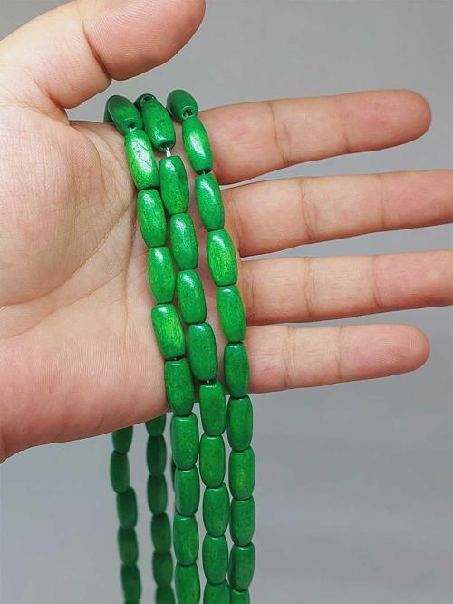 Bileklik Boy Ahşap Silindir Kesim Yarım Dizi 7*14mm Yeşil (51424) (18CM UZUNLUĞUNDADIR)