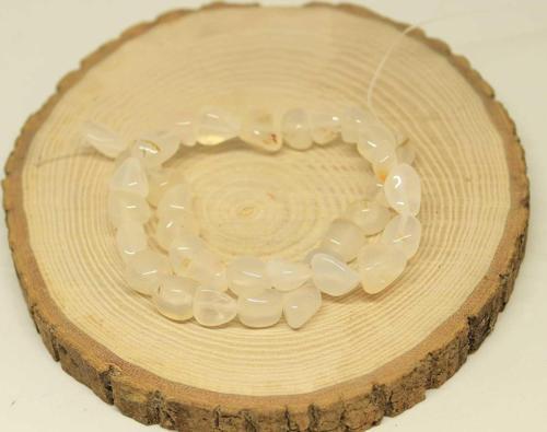 Bileklik Boy Akik Şeffaf Krem Doğal Tımbıl Taşlar Yarım Dizi (18CM UZUNLUĞUNDADIR)