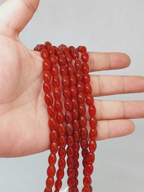 Bileklik Boy Akik Taşı Arpa Kesim Yarım Dizi 6*8.5mm (49974) (18CM UZUNLUĞUNDADIR)