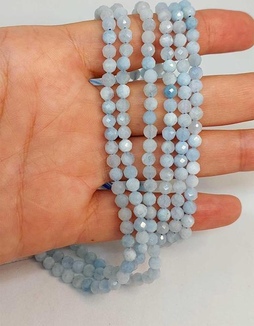 Bileklik Boy Akuamarin Taşı Faset Kesim Yarım Dizi 4mm (18CM UZUNLUĞUNDADIR)