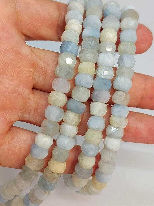 Bileklik Boy Akuamarin Taşı Rondela Faset Kesim 5*7mm Yarım Dizi (45840) (18CM UZUNLUĞUNDADIR)