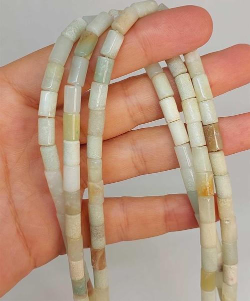 Bileklik Boy Amazonit Taşı Silindir Kesim 5.5x7.5mm Yarım Dizi (49318) (18CM UZUNLUĞUNDADIR)