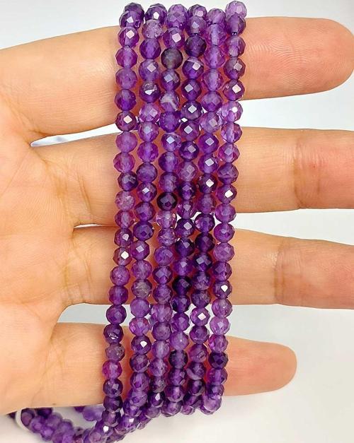 Bileklik Boy Ametist Taşı Yarım Dizi Faset Kesim 4mm (45440) (18CM UZUNLUĞUNDADIR)