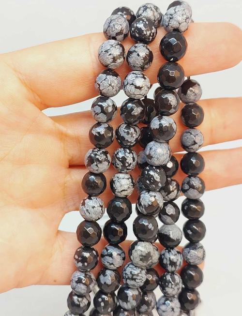 Bileklik Boy Kar Tanesi Obsidyen Taşı Faset Kesim Yarım Dizi 10mm (18CM UZUNLUĞUNDADIR)