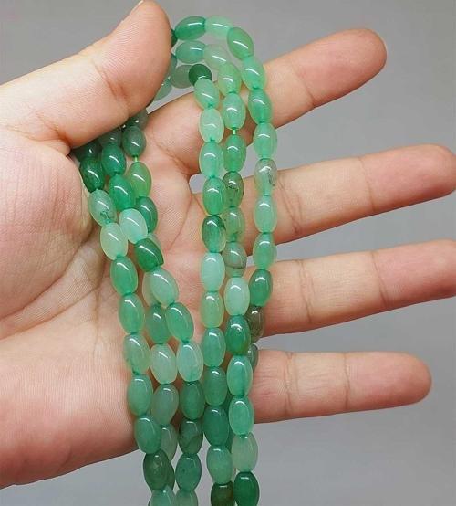 Bileklik Boy Aventurin Taşı Arpa Kesim Yarım Dizi 6*8.5mm (49980) (18CM UZUNLUĞUNDADIR)
