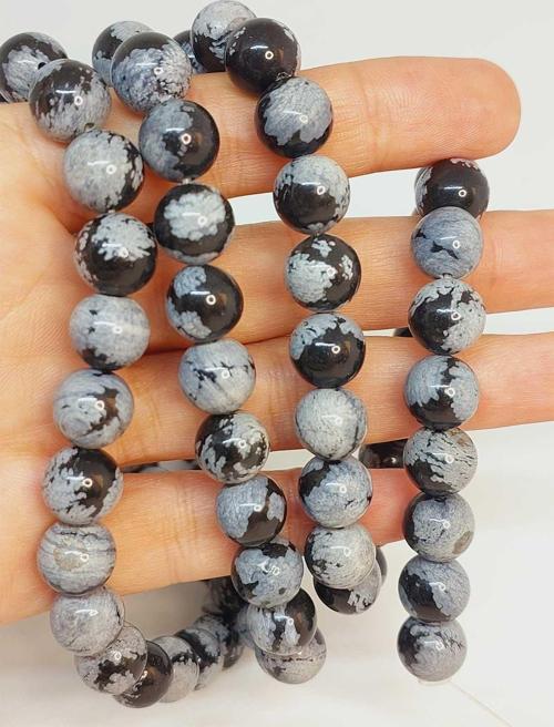 Bileklik Boy Kar Tanesi Obsidyen Taşı Yarım Dizi 10mm (49250) (18CM UZUNLUĞUNDADIR)