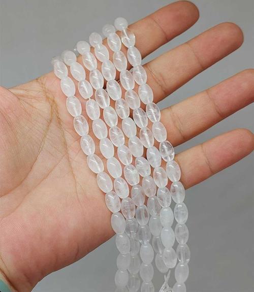 Bileklik Boy Kristal Kuvars Taşı Arpa Kesim Yarım Dizi 6*8.5mm (51118) (18CM UZUNLUĞUNDADIR)