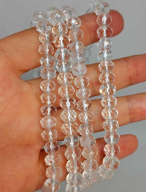 Bileklik Boy Kristal Kuvars Taşı Rondela Faset Kesim 5.5*7mm Yarım Dizi (18CM UZUNLUĞUNDADIR)