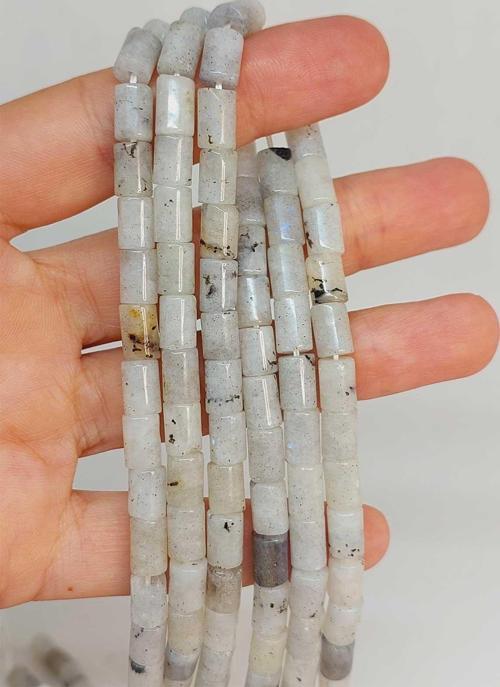 Bileklik Boy Ay Taşı Silindir Kesim 5.5x7.5mm Yarım Dizi (49316) (18CM UZUNLUĞUNDADIR)