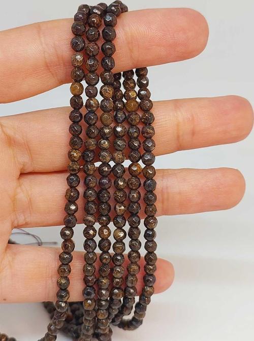 Bileklik Boy Bronzit Taşı Faset Kesim Yarım Dizi 4mm (49244) (18CM UZUNLUĞUNDADIR)