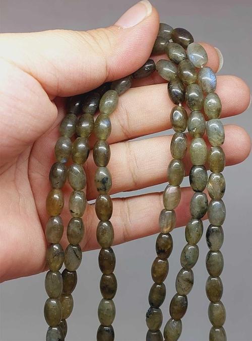 Bileklik Boy Labradorit Taşı Arpa Kesim Yarım Dizi 6*8.5mm (51112) (18CM UZUNLUĞUNDADIR)