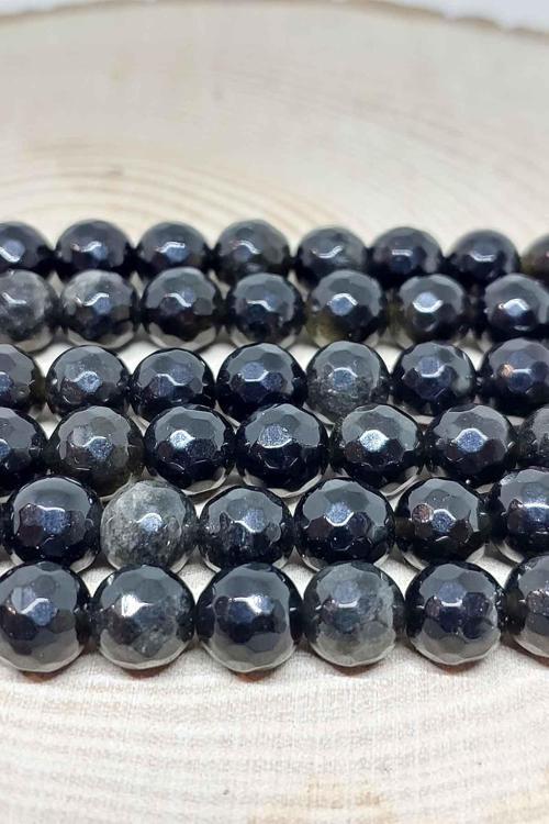 Bileklik Boy Golden & Siyah Obsidyen Taşı Faset Kesim Yarım Dizi 8mm (18CM UZUNLUĞUNDADIR)