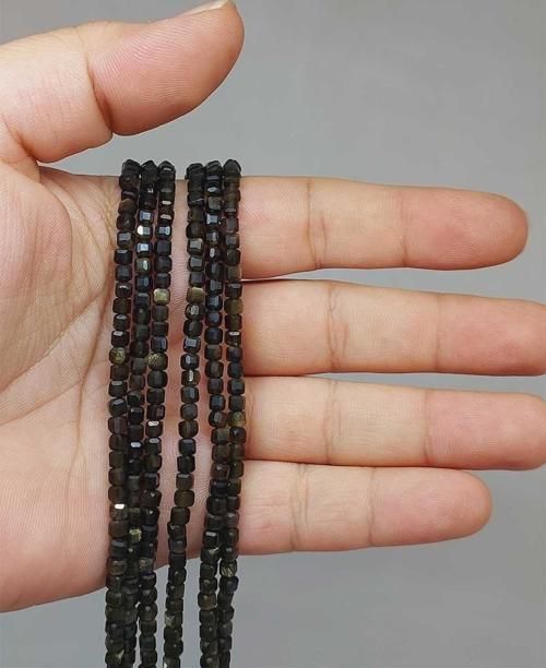 Bileklik Boy Golden Obsidyen Taşı Küp Şekilli Dizi 3mm (51170) Yarım Dizi (17CM UZUNLUĞUNDADIR)