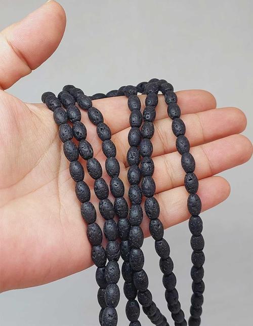 Bileklik Boy Lav Taşı Arpa Kesim Yarım Dizi 6*8.5mm (49970) (18CM UZUNLUĞUNDADIR)