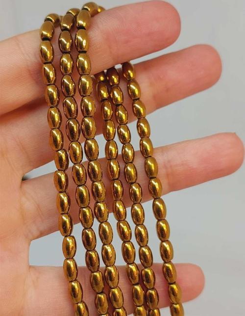 Bileklik Boy Hematit Taşı Arpa Kesim Yarım Dizi 4*5.5mm (49642) (18CM UZUNLUĞUNDADIR)