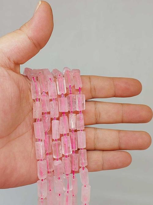Bileklik Boy Pembe Kuvars Taşı 7x12mm Yarım Dizi (49944) (18CM UZUNLUĞUNDADIR)