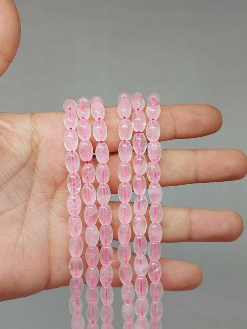 Bileklik Boy Pembe Kuvars Taşı Arpa Kesim Yarım Dizi 6*8.5mm (51114) (18CM UZUNLUĞUNDADIR)
