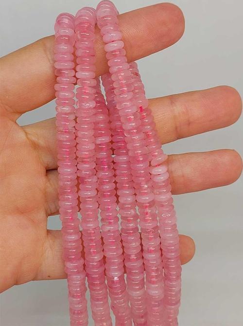 Bileklik Boy Pembe Kuvars Taşı Rondela Kesim 6x1.5mm Yarım Dizi (49404) (18CM UZUNLUĞUNDADIR)