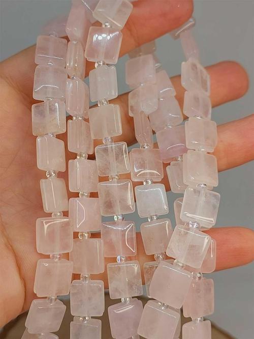 Bileklik Boy Pembe Kuvars Taşı Yandan Oyuklu Kare Kesim 10x10mm Yarım Dizi (18CM UZUNLUĞUNDADIR)