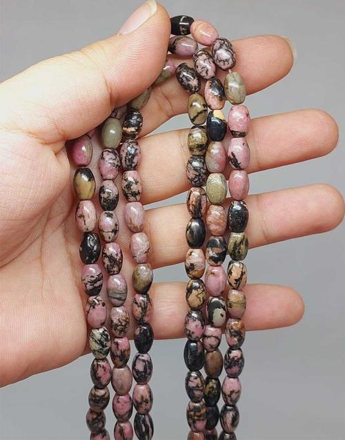 Bileklik Boy Rodonit Taşı Arpa Kesim Yarım Dizi 6*8.5mm (51120) (18CM UZUNLUĞUNDADIR)