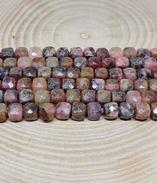 Bileklik Boy Rodonit Taşı Küp Şekilli Yarım Dizi 4mm (18CM UZUNLUĞUNDADIR)