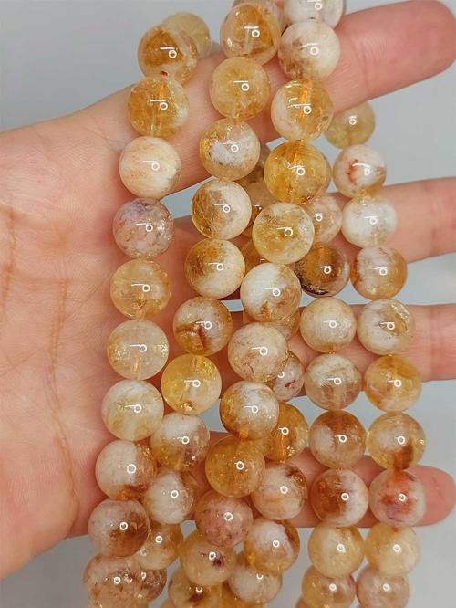 Bileklik Boy Sitrin Taşı Açık & Koyu Karışık Renk Yarım Dizi 10mm (18CM UZUNLUĞUNDADIR)