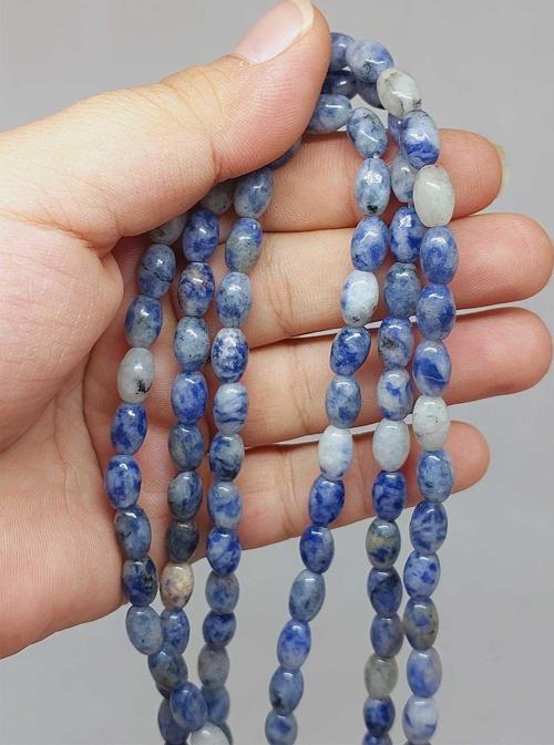 Bileklik Boy Sodalit Taşı Arpa Kesim Yarım Dizi 6*8.5mm (49984) (18CM UZUNLUĞUNDADIR)