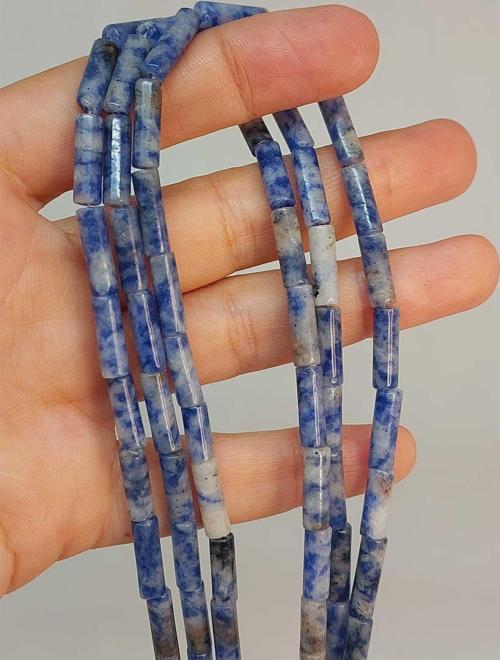 Bileklik Boy Sodalit Taşı Silindir Kesim 4x12.5mm Yarım Dizi (49378) (18CM UZUNLUĞUNDADIR)