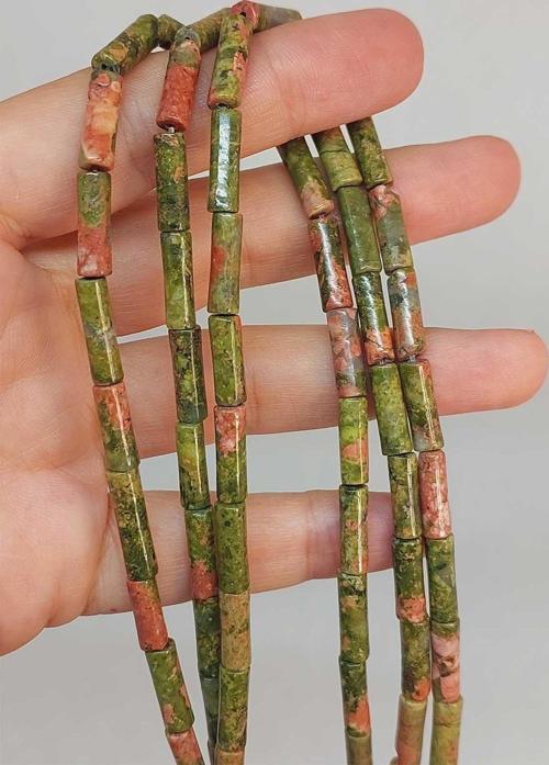 Bileklik Boy Unakit Taşı Silindir Kesim 4x12.5mm Yarım Dizi (49370) (18CM UZUNLUĞUNDADIR)