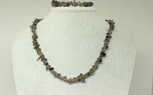 Dumanlı Kuvars Taşı Küçük Taşlar Kolye & Bileklik Seti