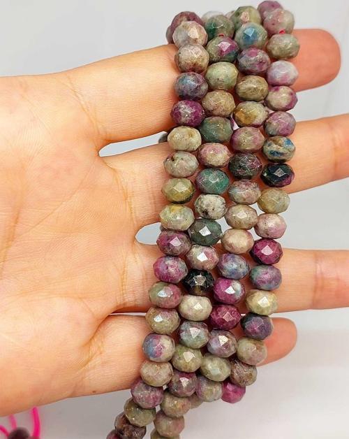 Bileklik Boy Yarım Dizi Anyolit(RUBİZOİT-RUBYZOİSİT) Taşı Rondela Faset Kesim 5.5*7mm (UZUNLUK 18CM)