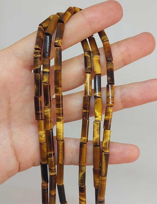 Bileklik Boy Yarım Dizi Kaplan Gözü Taşı Silindir Kesim 4x12.5mm (49394) (18CM UZUNLUĞUNDADIR)