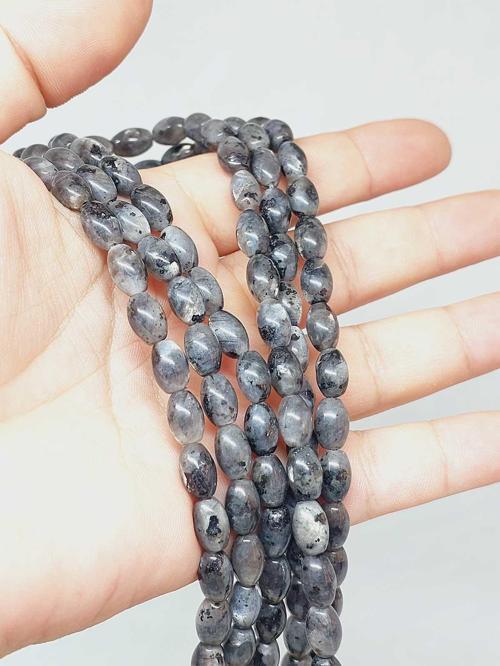 Bileklik Boy Yarım Dizi Spektrolit Taşı Arpa Kesim 6*8.5mm (51298) (18CM UZUNLUĞUNDADIR)