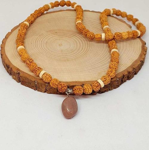 Güneş Taşlı Rudraksha Tohum Kolye Dolama Bileklik 8mm (49704)