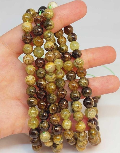 Bileklik Boy Yeşil Alacalı Lal (GRANAT) (GARNET) Taşı Yarım Dizi 6mm (49226) (18CM UZUNLUĞUNDADIR)
