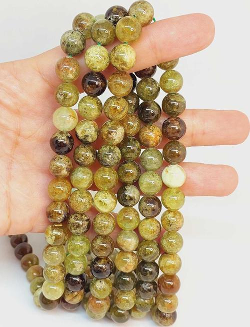 Bileklik Boy Yeşil Alacalı Lal (GRANAT) (GARNET) Taşı Yarım Dizi 8mm (49230) (18CM UZUNLUĞUNDADIR)