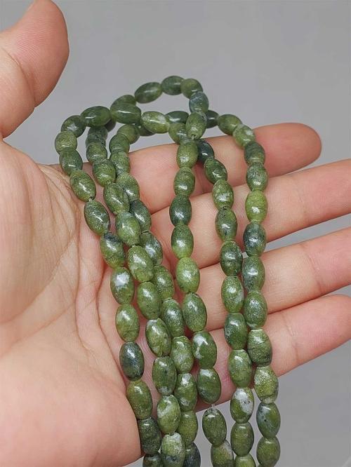 Bileklik Boy Yeşim Taşı Arpa Kesim Yarım Dizi 6*8.5mm (49966) (18CM UZUNLUĞUNDADIR)