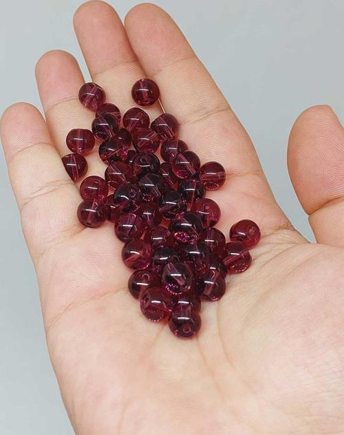Bordo Renkli Cam Boncuk 8mm/50adet (51678)
