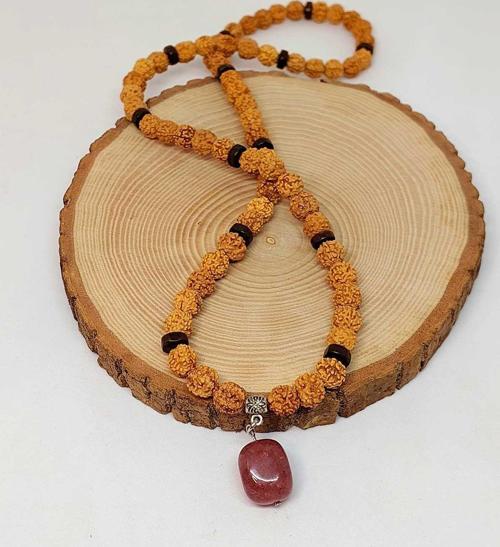 Çilek Kuvars Taşlı Rudraksha Tohum Kolye Dolama Bileklik 8mm (49724)
