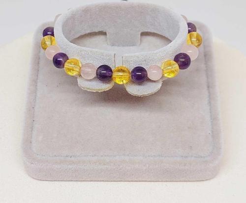 Çocuk Tasarım Bileklik - Ametist & Pembe Kuvars & Sitrin 6mm (52402)