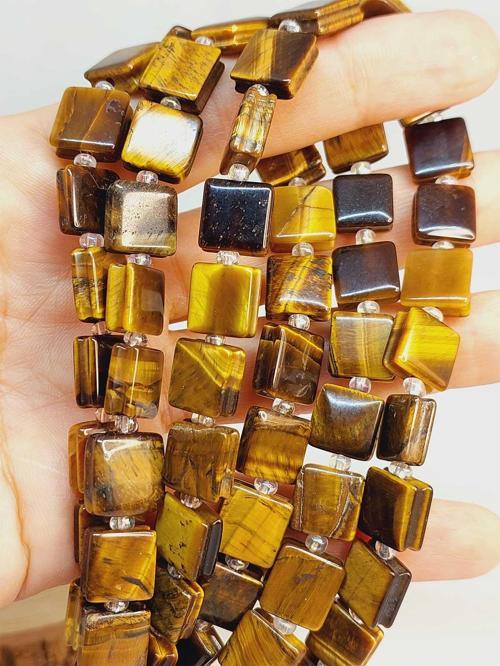 Kaplan Gözü Taşı Yandan Oyuklu Kare Kesim 10x10mm YARIM Dizi (49564) (18cm uzunluğundadır)