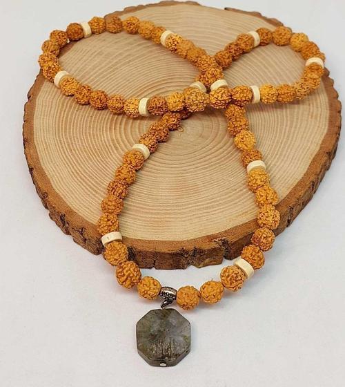 Labradorit Taşlı Rudraksha Tohum Kolye Dolama Bileklik 8mm (49730)