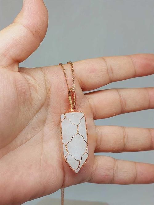 Kristal Kuvars Bakır Malzemeli El Örgüsü Özel Pandül Sarkaç (Kolye Ucu) (51340)