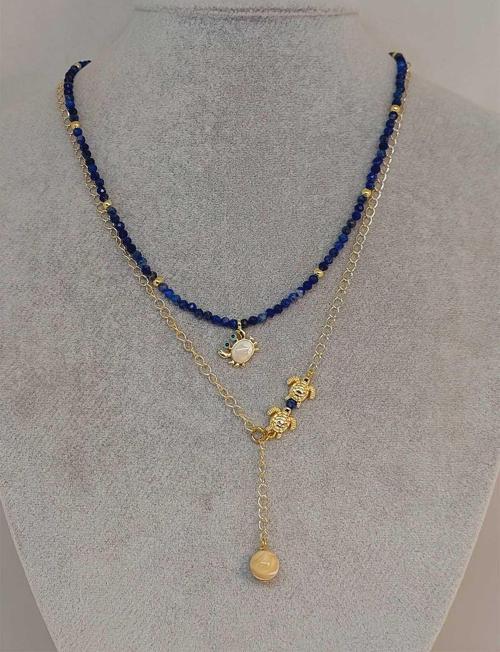 Lapis Taşı 3mm Deniz Temalı Tasarım Kolye  (49810)