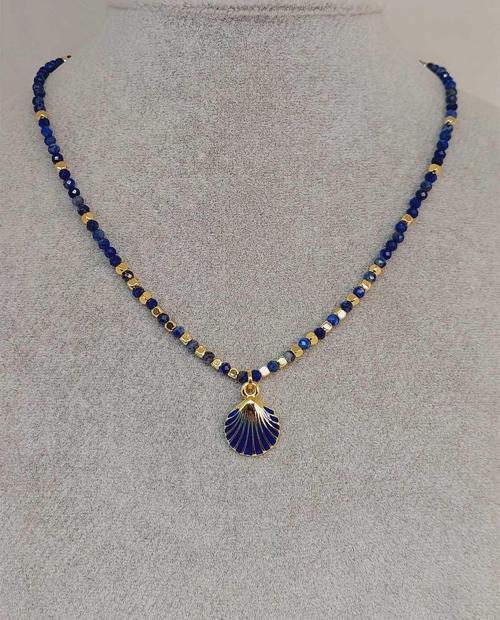 Lapis Taşı 3mm Deniz Temalı Tasarım Kolye  (49812)