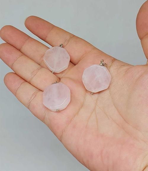 Pembe Kuvars Taşı Sekizgen Kolye Ucu (51944)
