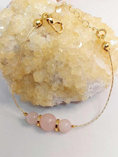 Pembe Kuvars Taşı Tasarım Bileklik (49856)