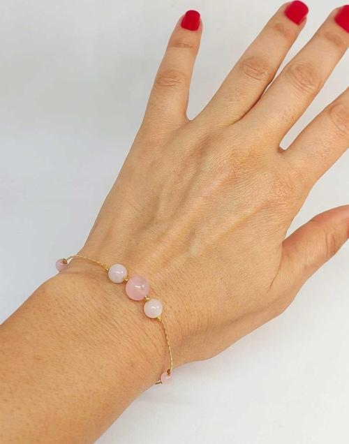 Pembe Kuvars Taşı Tasarım Bileklik (52040)