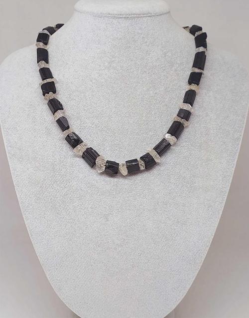 Turmalin & Herkimer Kuvars Taşı Ham Parçalar Otantik Kolye (51328)
